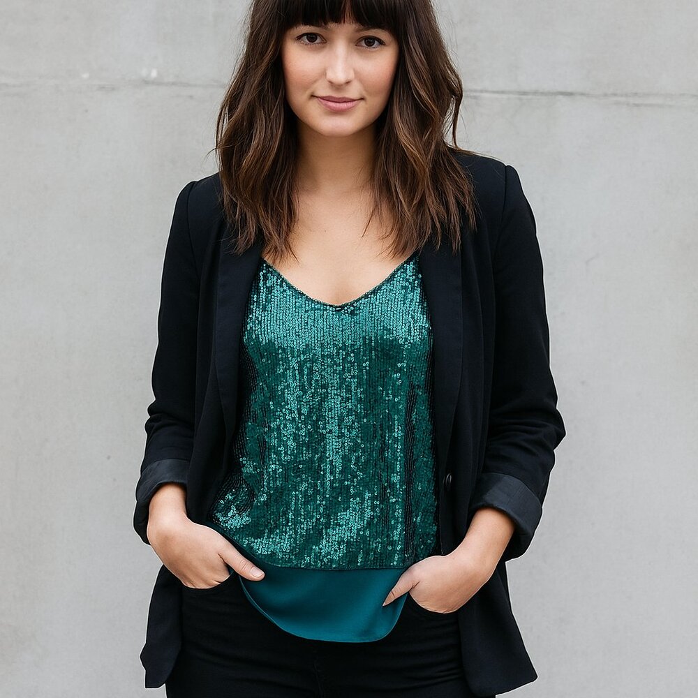 ✨ CELLABIE Holiday Green Sequin Tank Top ✨